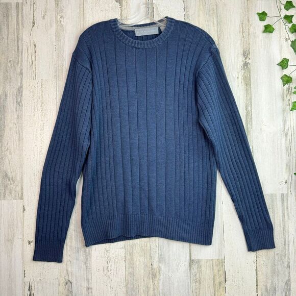 Oscar De La Renta Sweater Mens medium Blue Pull Over Crew Neck - Picture 1 of 12